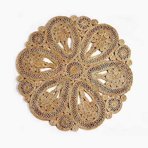 GRUHUM - Handwoven Jute Area Rug-4 feet Round- Natural Fiber Boho Soft Braided Rustic Vintage Beige Reversible Eco Friendly Farmhouse Rugs-Indoor Outdoor Kitchen Bedroom LivingRoom Hallways (4'Round) in Kuwait