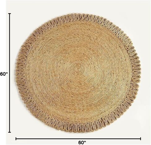 GRUHUM - Handwoven Jute Area Rug-4 feet Round- Natural Fiber Boho Soft Braided Rustic Vintage Beige Reversible Eco Friendly Farmhouse Rugs-Indoor Outdoor Kitchen Bedroom LivingRoom Hallways (4'Round) in Kuwait