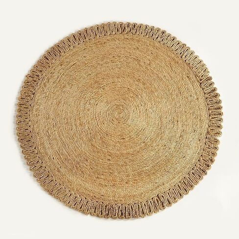 GRUHUM - Handwoven Jute Area Rug-4 feet Round- Natural Fiber Boho Soft Braided Rustic Vintage Beige Reversible Eco Friendly Farmhouse Rugs-Indoor Outdoor Kitchen Bedroom LivingRoom Hallways (4'Round) in Kuwait