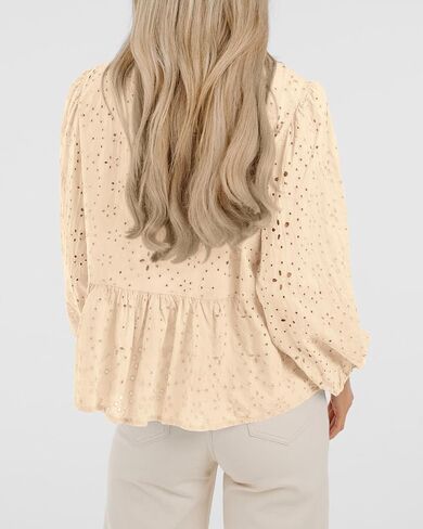 KIRUNDO Babydoll Tops for Women Long Sleeve Tie Front Eyelet Going Out Peplum Cute Cotton Shirts 2025 Fall Dressy Blouses in Saudi Arabia