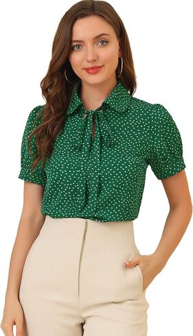 Allegra K Women's Retro Blouses Printed Bow Tie Peter Pan Collar Chiffon Blouse in Saudi Arabia