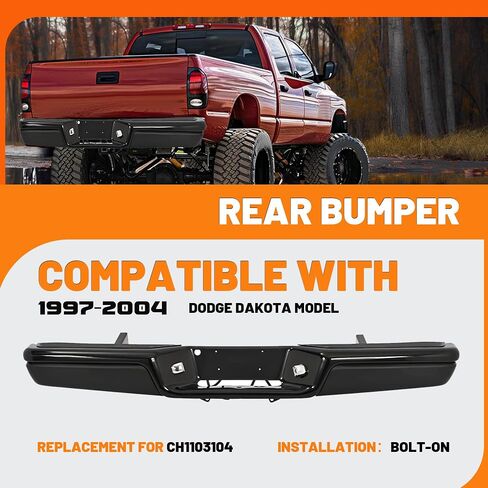 KUAFU Rear Bumper Compatible with 1997-2004 Dodge Dakota Model Step Bumper w/Bracket Without Sensor Hole Replacement for CH1103104 in Saudi Arabia