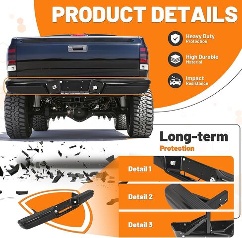 KUAFU Rear Bumper Compatible with 1997-2004 Dodge Dakota Model Step Bumper w/Bracket Without Sensor Hole Replacement for CH1103104 in Saudi Arabia