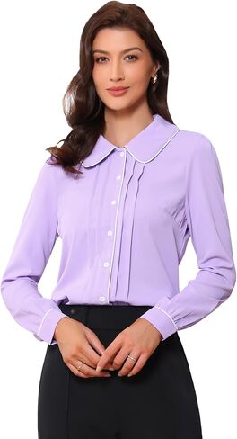 Allegra K Women's Peter Pan Collar Shirt Long Sleeve Elegant Button Down Work Blouse in Saudi Arabia