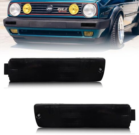 Front Side Marker Lights Housing Compatible with V-W Golf Mk2 II A2 GTi Jet/ta 1990-1992, [DOT] Turn Signal Marker Light Cover [No Bulbs], Replace OEM #165953155C, 2 PCS, Smoked Lens in Kuwait