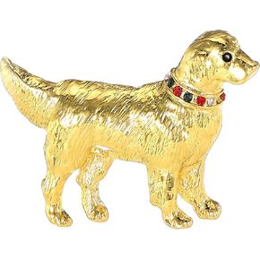 Vintage Style Relief Golden Retriever with Crystals Choker Brooch Pin for Women Animal Dog Lover Corsage Party Birthday Gift with Box in Saudi Arabia