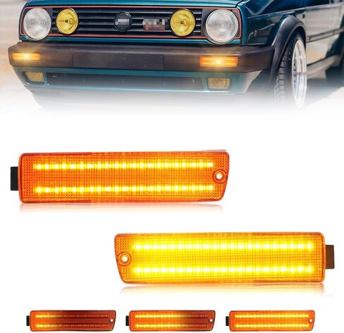 Front Side Marker Lights Housing Compatible with V-W Golf Mk2 II A2 GTi Jet/ta 1990-1992, [DOT] Turn Signal Marker Light Cover [No Bulbs], Replace OEM #165953155C, 2 PCS, Smoked Lens in Kuwait