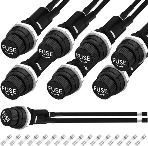 8 Pcs Panel Mount Fuse Holder 6x30mm 12V DC 250V AC Waterproof Weatherproof Screw Cap Fuse Holders with Pre-Soldered Wires 120MM/4.72inch 20AWG 16PCS 10A/15A Glass Tube Fuses in Kuwait
