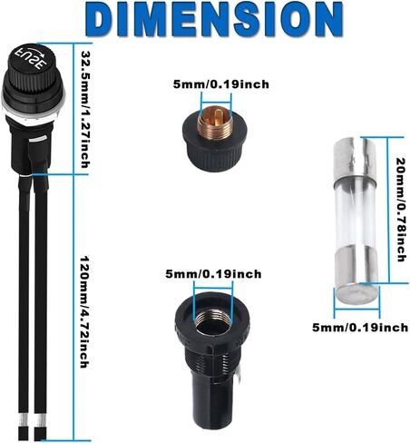 8 Pcs Panel Mount Fuse Holder 6x30mm 12V DC 250V AC Waterproof Weatherproof Screw Cap Fuse Holders with Pre-Soldered Wires 120MM/4.72inch 20AWG 16PCS 10A/15A Glass Tube Fuses in Kuwait