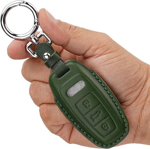 Genuine Leather Key Fob Cover with Keychain, Compatible with 2019-2022 A3, A6, A7, E-Tron, A8, and Q8 Smart Key (Green) in Kuwait