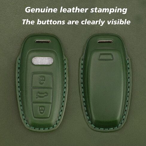 Genuine Leather Key Fob Cover with Keychain, Compatible with 2019-2022 A3, A6, A7, E-Tron, A8, and Q8 Smart Key (Green) in Kuwait