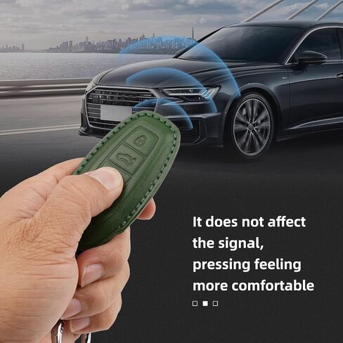 Genuine Leather Key Fob Cover with Keychain, Compatible with 2019-2022 A3, A6, A7, E-Tron, A8, and Q8 Smart Key (Green) in Kuwait