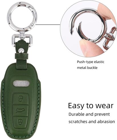 Genuine Leather Key Fob Cover with Keychain, Compatible with 2019-2022 A3, A6, A7, E-Tron, A8, and Q8 Smart Key (Green) in Kuwait