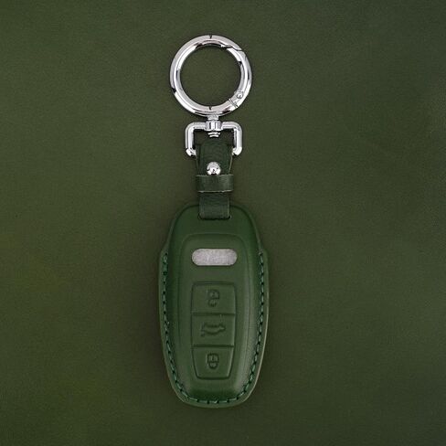 Genuine Leather Key Fob Cover with Keychain, Compatible with 2019-2022 A3, A6, A7, E-Tron, A8, and Q8 Smart Key (Green) in Kuwait
