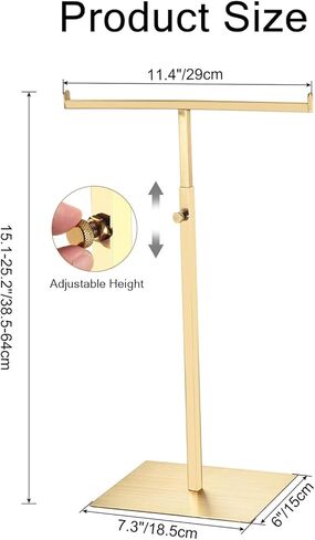 حامل عرض محفظة قابلة للتعديل-قلادة من الفولاذ المقاوم للصدأ T-Bar ، وحامل سوار ، ومنظم خطاف مزدوج لشاشة الطاولة أو المتجر ، أسود in Kuwait