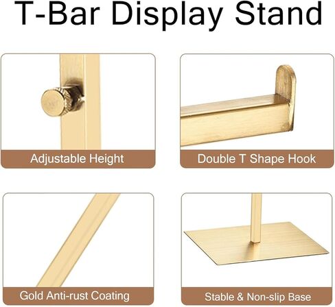حامل عرض محفظة قابلة للتعديل-قلادة من الفولاذ المقاوم للصدأ T-Bar ، وحامل سوار ، ومنظم خطاف مزدوج لشاشة الطاولة أو المتجر ، أسود in Kuwait