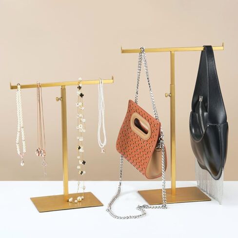 حامل عرض محفظة قابلة للتعديل-قلادة من الفولاذ المقاوم للصدأ T-Bar ، وحامل سوار ، ومنظم خطاف مزدوج لشاشة الطاولة أو المتجر ، أسود in Kuwait