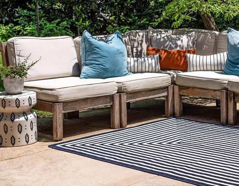 Sabrina Soto Outdoor Collection Area Rug-Prescott, 8 ft x 10 ft, Navy Blue/Ivory in Saudi Arabia