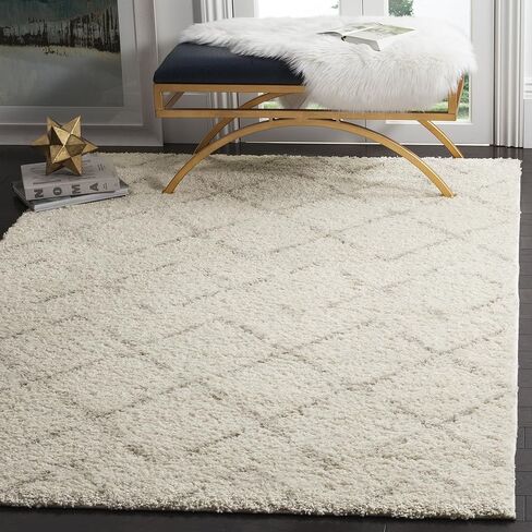 SAFAVIEH Arizona Shag Collection Area Rug - 6'7" x 9'2", Grey & Ivory, Moroccan Design, Non-Shedding & Easy Care, 1.6-inch Thick Ideal for High Traffic Areas in Living Room, Bedroom (ASG743D) in Saudi Arabia