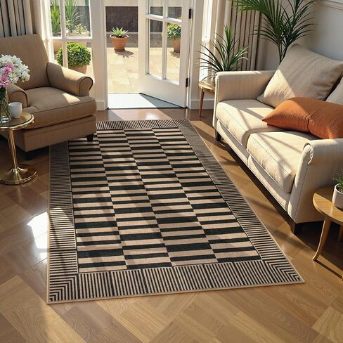 Beeiva Striped Easy Jute Rug, 3x5 Outdoor Rugs for Porch, Farmhouse Washable Patio Rug Front Door Mat for Entryway Porch Outside Entrance Mudroom - Black in Kuwait