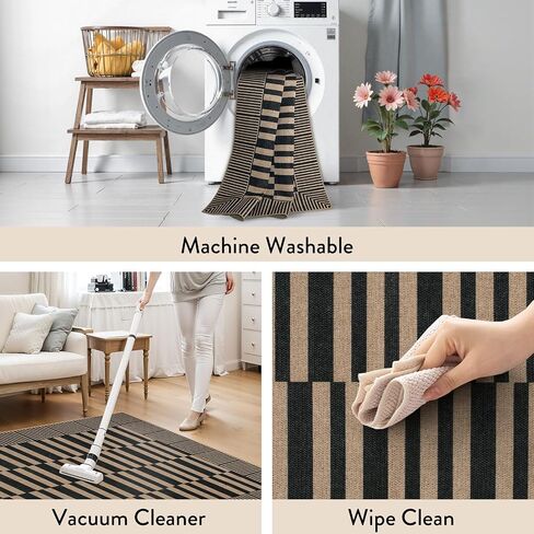 Beeiva Striped Easy Jute Rug, 3x5 Outdoor Rugs for Porch, Farmhouse Washable Patio Rug Front Door Mat for Entryway Porch Outside Entrance Mudroom - Black in Kuwait