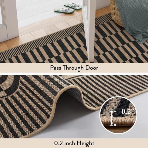 Beeiva Striped Easy Jute Rug, 3x5 Outdoor Rugs for Porch, Farmhouse Washable Patio Rug Front Door Mat for Entryway Porch Outside Entrance Mudroom - Black in Kuwait