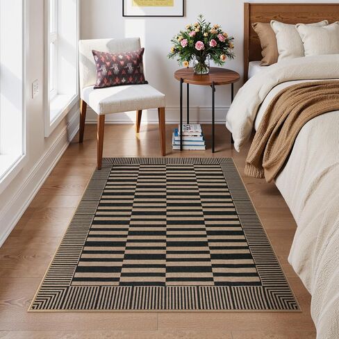 Beeiva Striped Easy Jute Rug, 3x5 Outdoor Rugs for Porch, Farmhouse Washable Patio Rug Front Door Mat for Entryway Porch Outside Entrance Mudroom - Black in Kuwait