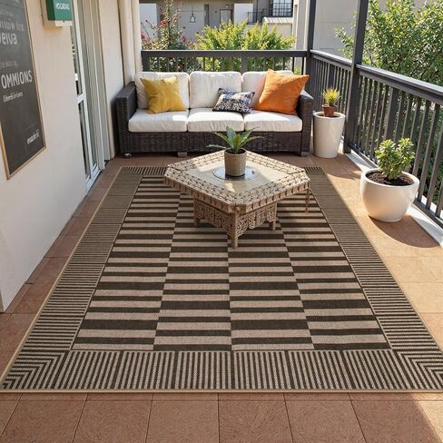 Beeiva Striped Easy Jute Rug, 3x5 Outdoor Rugs for Porch, Farmhouse Washable Patio Rug Front Door Mat for Entryway Porch Outside Entrance Mudroom - Black in Kuwait