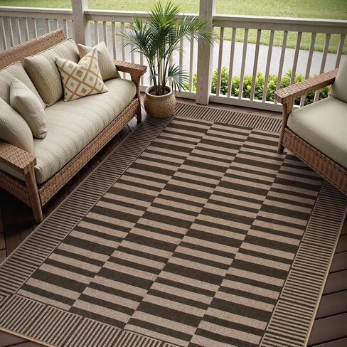 Beeiva Striped Easy Jute Rug, 3x5 Outdoor Rugs for Porch, Farmhouse Washable Patio Rug Front Door Mat for Entryway Porch Outside Entrance Mudroom - Black in Kuwait