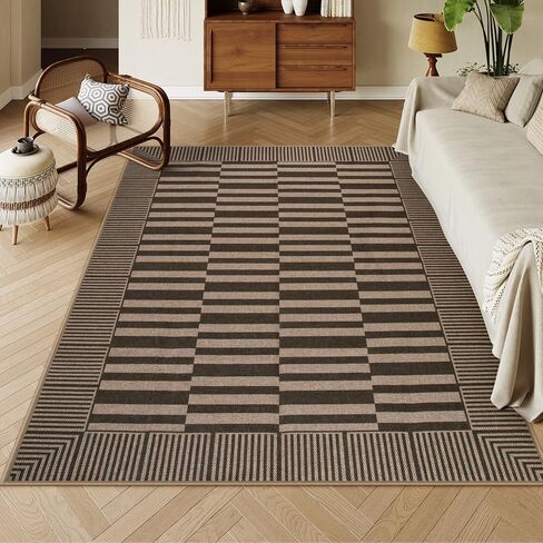 Beeiva Striped Easy Jute Rug, 3x5 Outdoor Rugs for Porch, Farmhouse Washable Patio Rug Front Door Mat for Entryway Porch Outside Entrance Mudroom - Black in Kuwait