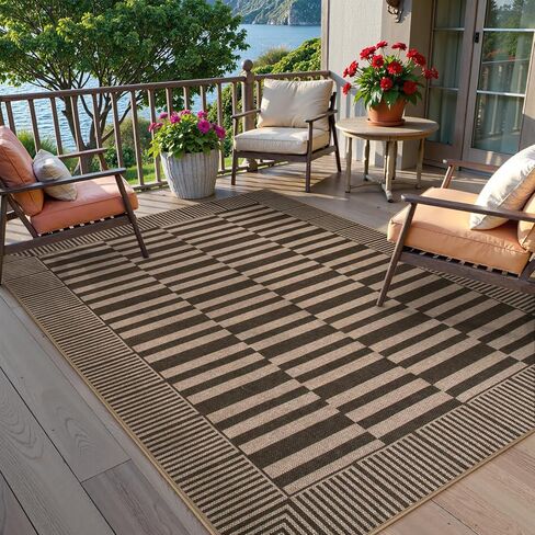 Beeiva Striped Easy Jute Rug, 3x5 Outdoor Rugs for Porch, Farmhouse Washable Patio Rug Front Door Mat for Entryway Porch Outside Entrance Mudroom - Black in Kuwait