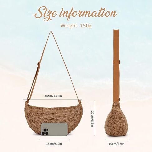 GOKTOW Straw Crescent Beach Crossbody Bag for Women,Raffia Woven Shoulder Handbags for Summer Vacation 2025 in Saudi Arabia