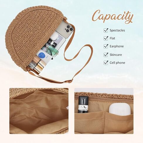GOKTOW Straw Crescent Beach Crossbody Bag for Women,Raffia Woven Shoulder Handbags for Summer Vacation 2025 in Saudi Arabia