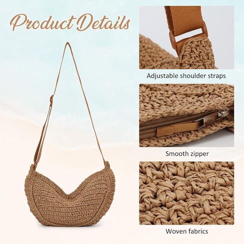 GOKTOW Straw Crescent Beach Crossbody Bag for Women,Raffia Woven Shoulder Handbags for Summer Vacation 2025 in Saudi Arabia