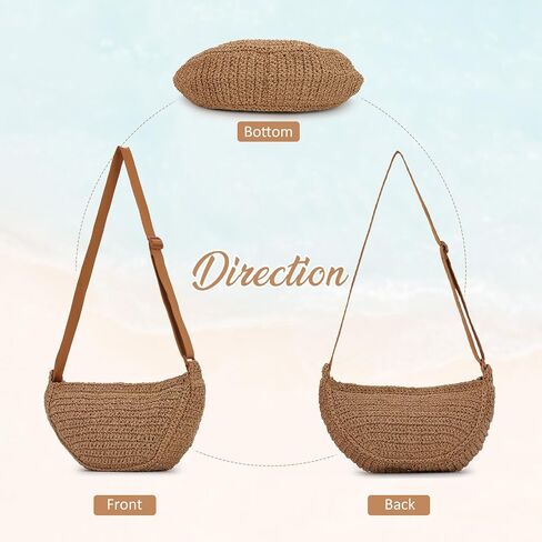 GOKTOW Straw Crescent Beach Crossbody Bag for Women,Raffia Woven Shoulder Handbags for Summer Vacation 2025 in Saudi Arabia