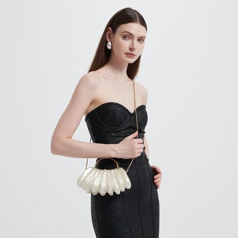 Women Acrylic Shell Shaped Clutch Luxury Marble Acrylic Evening Handbag Unique Chain Shoulder Bag Wedding Party Purses in Saudi Arabia