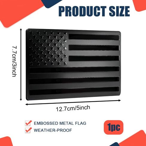 Embossed 3D Metal All Black American Flag Emblem Decal Stickers, Auto Emblem, USA Flag Car Decal, Matte Black 5" x 3" Patriotic USA US Flag Car Decals Bumper Stickers for Cars Window Bumper in Kuwait