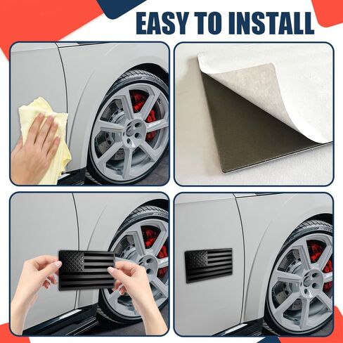 Embossed 3D Metal All Black American Flag Emblem Decal Stickers, Auto Emblem, USA Flag Car Decal, Matte Black 5" x 3" Patriotic USA US Flag Car Decals Bumper Stickers for Cars Window Bumper in Kuwait