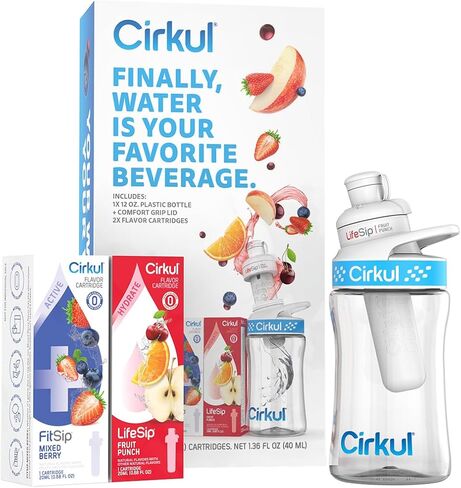 Cirkul 12oz. طقم زجاجة زجاجة ماء من البلاستيك الخالية من BPA مع غطاء أزرق ، خراطيش 2 نكهة (1 ليفسيب فاكهة اللكمة و 1 in Kuwait
