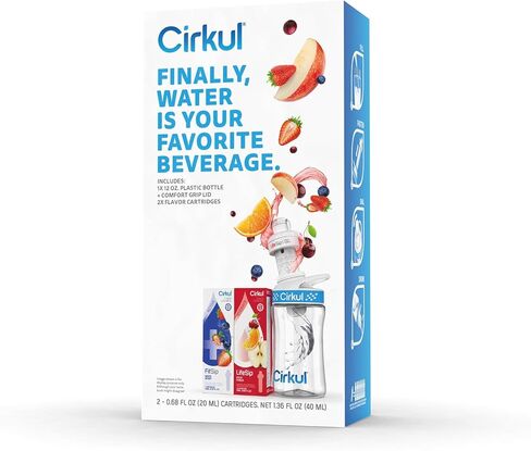 Cirkul 12oz. طقم زجاجة زجاجة ماء من البلاستيك الخالية من BPA مع غطاء أزرق ، خراطيش 2 نكهة (1 ليفسيب فاكهة اللكمة و 1 in Kuwait