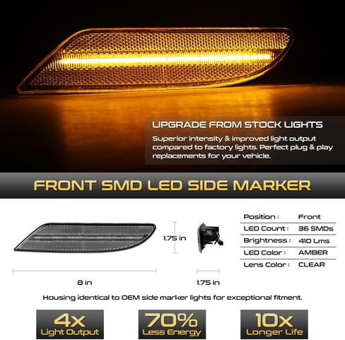 VIPMOTOZ Front Full LED Side Marker Lights Lamps Compatible With 2007-2009 Mercedes Benz W221 S Class S550 S600 Chrome Housing Clear Lens 6000K Diamond White 2-Pieces Pair Set in Saudi Arabia