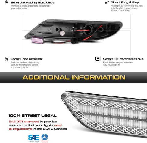VIPMOTOZ Front Full LED Side Marker Lights Lamps Compatible With 2007-2009 Mercedes Benz W221 S Class S550 S600 Chrome Housing Clear Lens 6000K Diamond White 2-Pieces Pair Set in Saudi Arabia