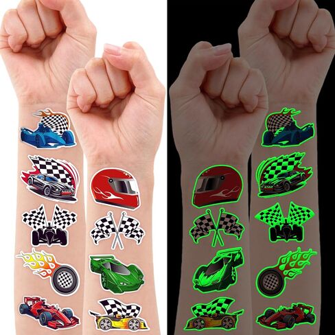 110 PCS Race Car Temporary Tattoos Sticker Racing Pit Crew Checkered Flag Race Car Birthday Party Decorations Favors Supplies Gifts Boys Girls Cute Fake Tattoo School Prizes Carnival Theme in Saudi Arabia