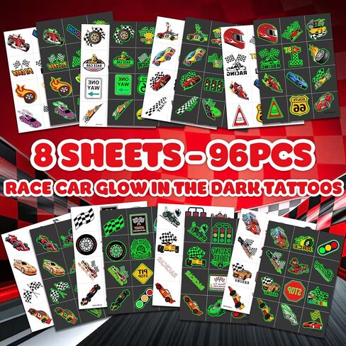 110 PCS Race Car Temporary Tattoos Sticker Racing Pit Crew Checkered Flag Race Car Birthday Party Decorations Favors Supplies Gifts Boys Girls Cute Fake Tattoo School Prizes Carnival Theme in Saudi Arabia
