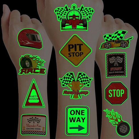 110 PCS Race Car Temporary Tattoos Sticker Racing Pit Crew Checkered Flag Race Car Birthday Party Decorations Favors Supplies Gifts Boys Girls Cute Fake Tattoo School Prizes Carnival Theme in Saudi Arabia