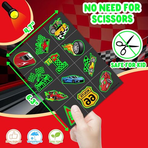 110 PCS Race Car Temporary Tattoos Sticker Racing Pit Crew Checkered Flag Race Car Birthday Party Decorations Favors Supplies Gifts Boys Girls Cute Fake Tattoo School Prizes Carnival Theme in Saudi Arabia