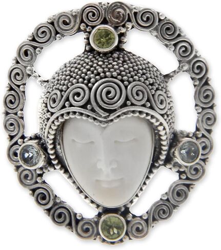 NOVICA Artisan Handmade Cow Bone Peridot Cocktail Ring .925 Sterling Silver Blue Topaz Green Indonesia Birthstone Moon 'Regal Queen' in Saudi Arabia