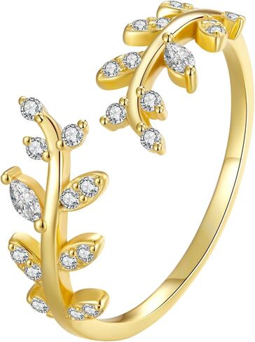 Voroco Leaf 925 Sterling Silver Ring Fashion Fashion Farmarling Cubic Zirconia Ring القابلة للتكديس للنساء المجوهرات in Kuwait