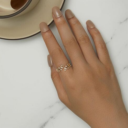 Voroco Leaf 925 Sterling Silver Ring Fashion Fashion Farmarling Cubic Zirconia Ring القابلة للتكديس للنساء المجوهرات in Kuwait