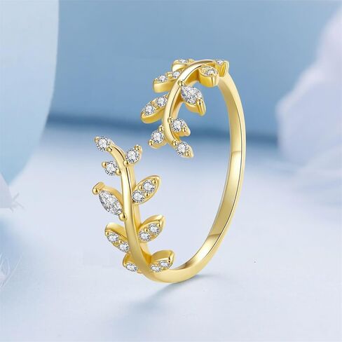 Voroco Leaf 925 Sterling Silver Ring Fashion Fashion Farmarling Cubic Zirconia Ring القابلة للتكديس للنساء المجوهرات in Kuwait